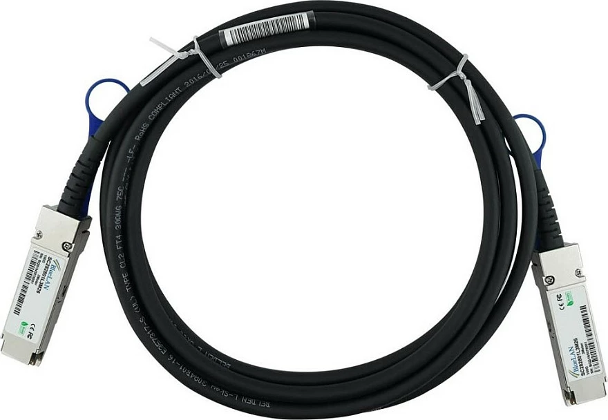 Kabllo DAC BlueOptics QSFP28 100Gb, 3m, 100GBASE-CR4, DAC-10413, e zezë/çelik