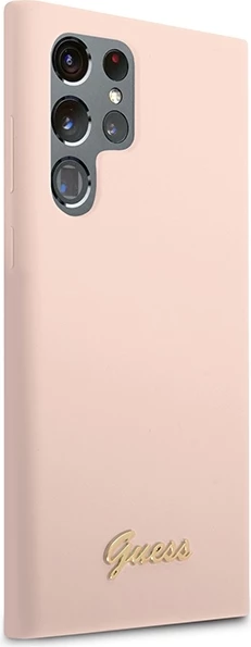 Mbështjellës Guess për Samsung Galaxy S23 Ultra, Silicone Vintage Gold Logo, Rozë