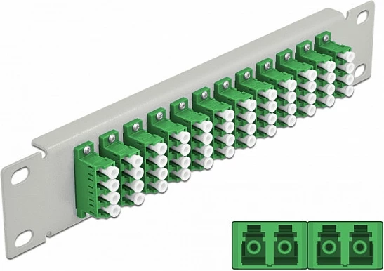 Patch panel fibra optike DeLOCK 10″, 12 porta LC Quad, 1U, gjelbër/gri
