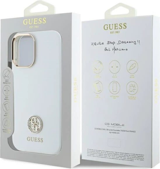 Mbështjellës, Guess, Silicone Logo Strass 4G, për iPhone 16 6.1", hardcase TPU/silikonë me mikrofiber, e bardhë
