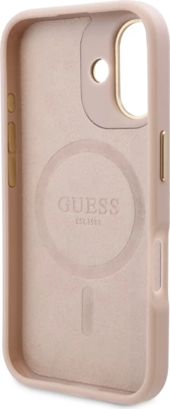 Mbështjellës Guess 4G Logo Plate MagSafe për iPhone 16 Plus, Rozë