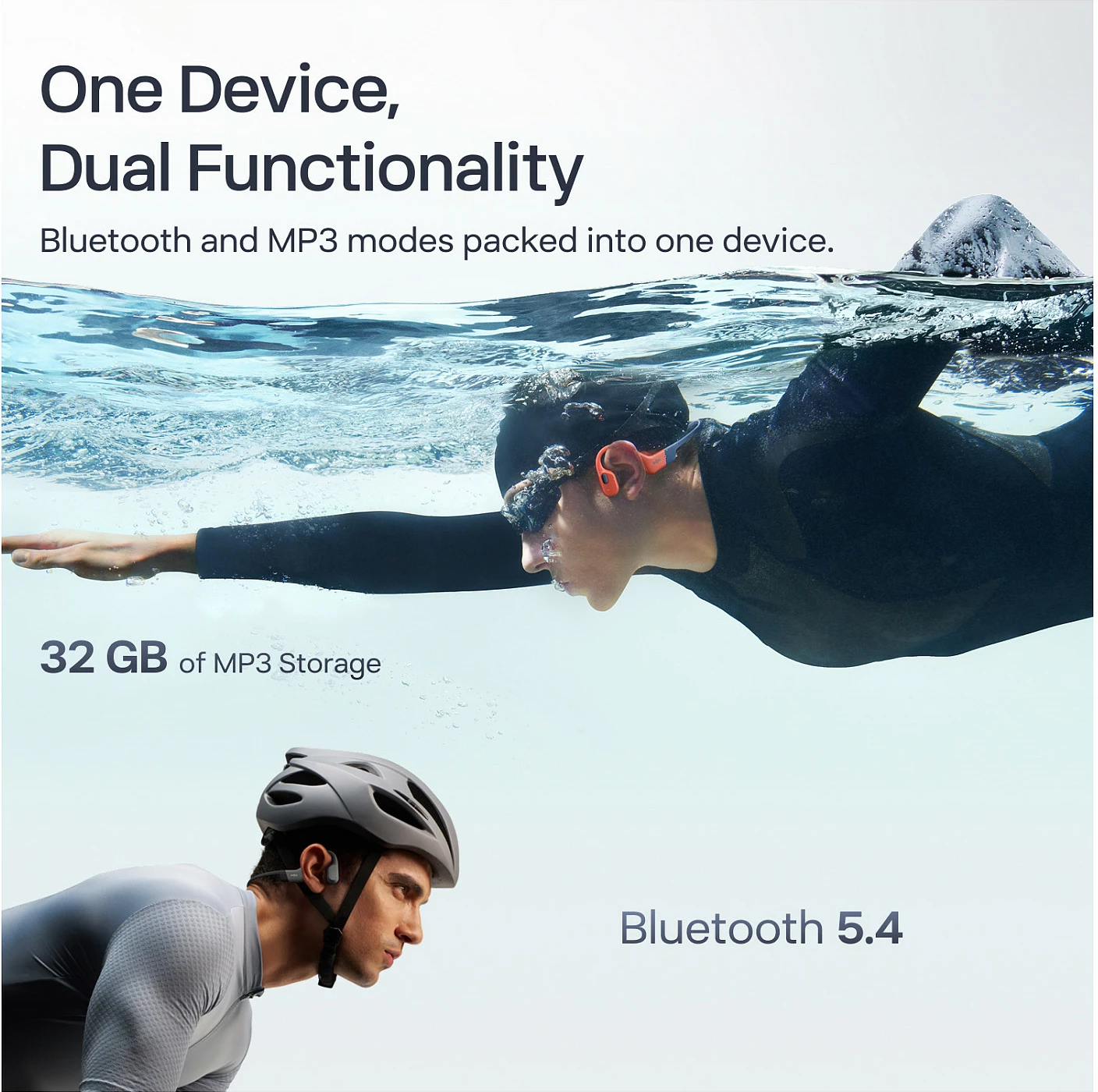 Kufje sportive Shokz OpenSwim Pro, bone conduction, 32GB, Bluetooth 5.4, IP68, gri
