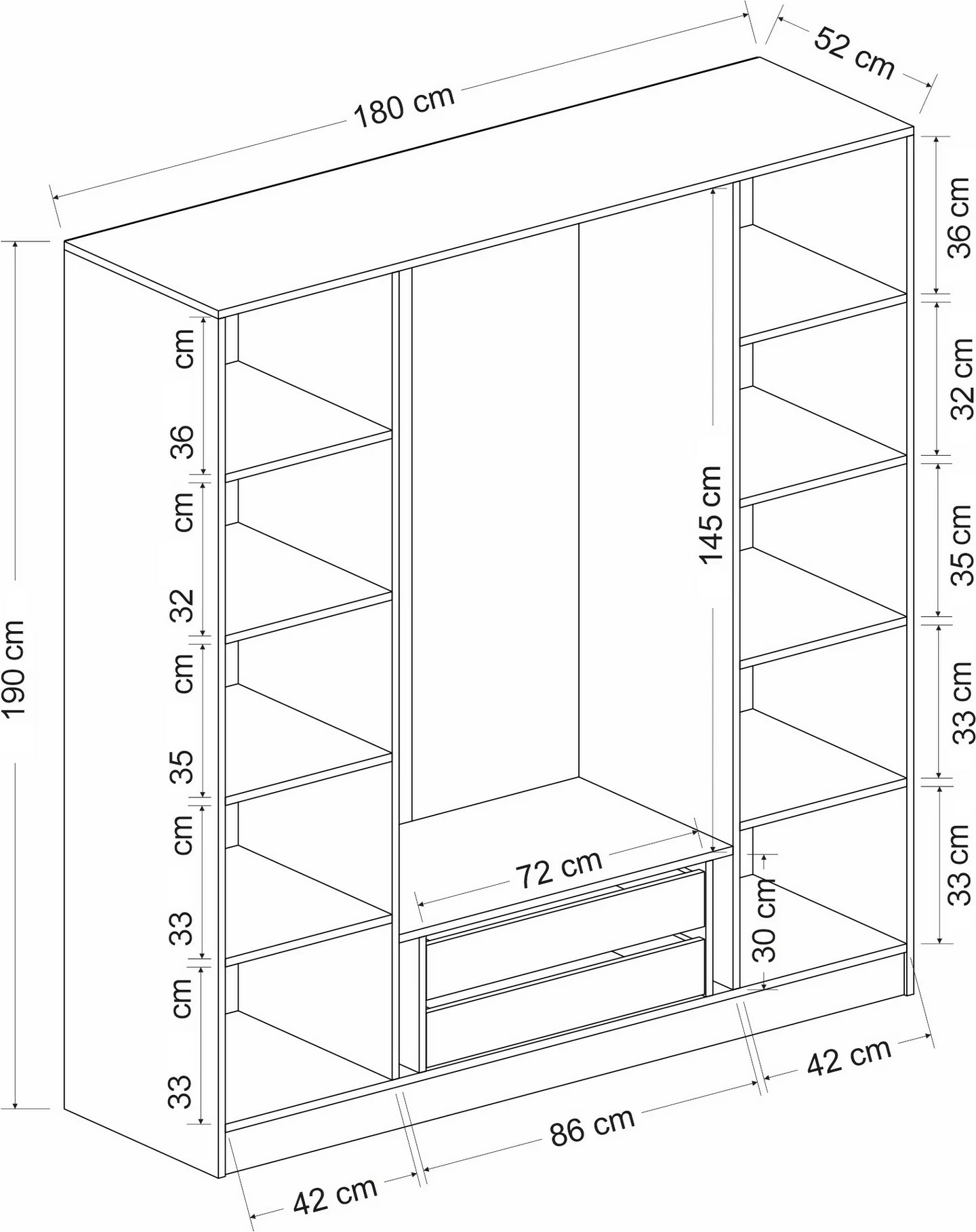 Dollap Skye Decor, anthracite e zi, 180x190x52cm