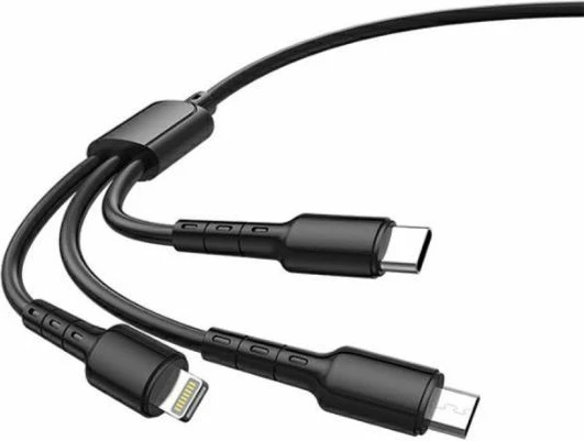Kabllo karikimi HAVIT HV-CB6131 3-në-1 USB-A në Type-C/Micro USB/Lightning 1.2 m, e zezë