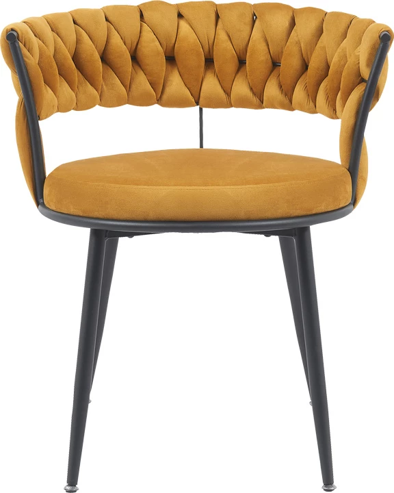 Karrige Alkia, kadife e verdhë, këmbë metalike të zeza, 60x57x68cm