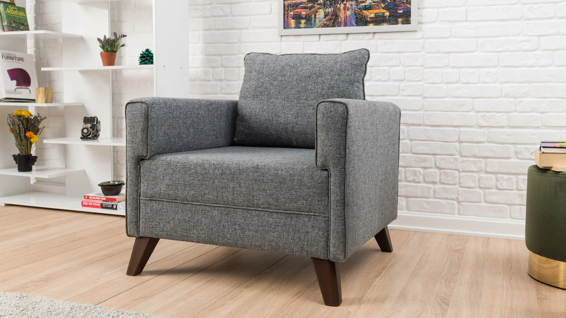 Fotel njëvendëshe Atelier del Sofa, Bella, ngjyrë gri