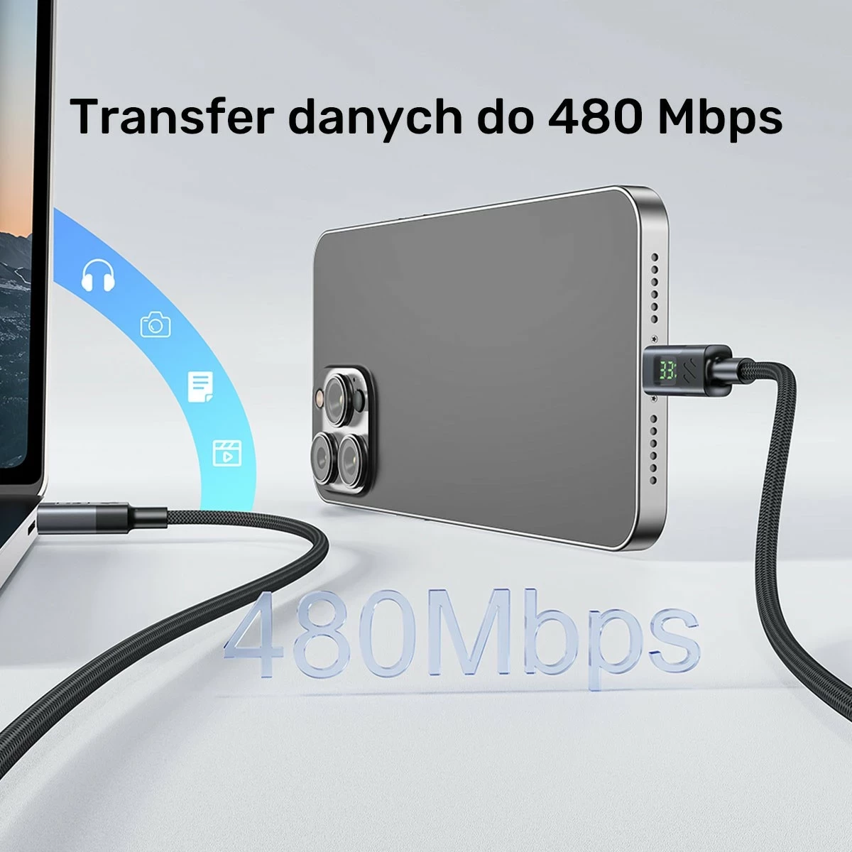 Kabllo USB-C Unitek USB-C/USB-C, 1m, 60W, me ekran, e zezë