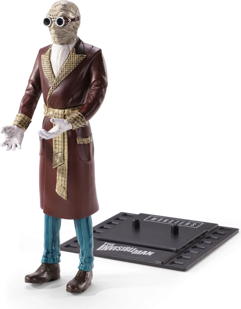 Figurinë koleksionuese e lakueshme NOBLE COLLECTION Bendyfigs Universal Monsters The Invisible Man 19 cm, me stand
