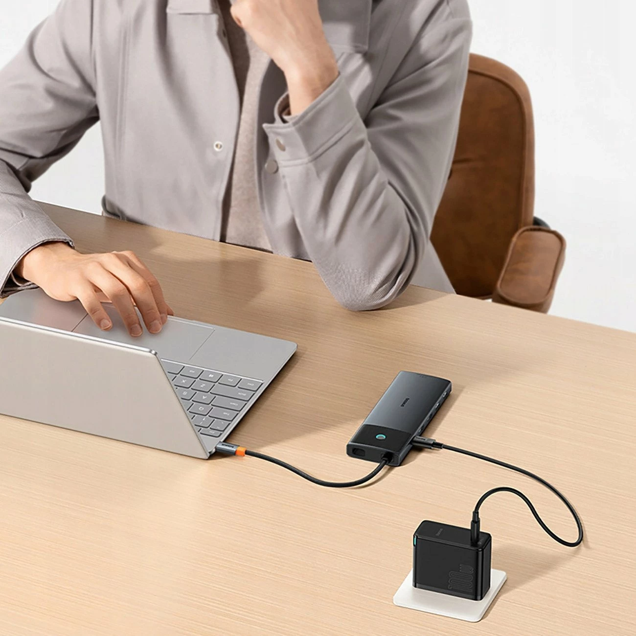 Hub USB-C Baseus Metal Gleam II 10n1, 2x HDMI 4K, RJ45, SD/TF, PD 100W, gri