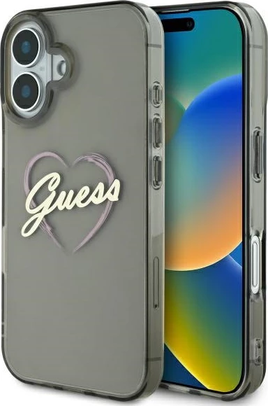 Mbështjellës Guess IML Heart për iPhone 16, Zi