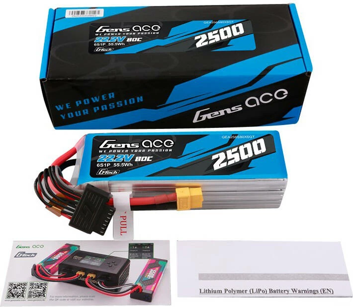 Bateri LiPo Gens ace G-Tech 2500mAh 22.2V 80C me XT60