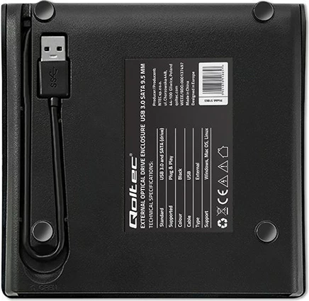 Kasë e jashtme për CD/DVD Qoltec 51865, USB 3.0, SATA, 9.5mm, e zezë
