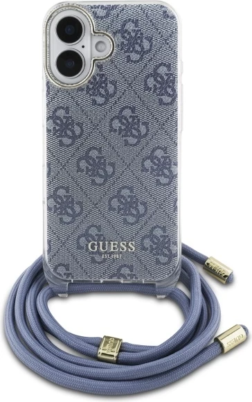 Mbështjellës Guess Crossbody Cord 4G Print për iPhone 16, Kaltër