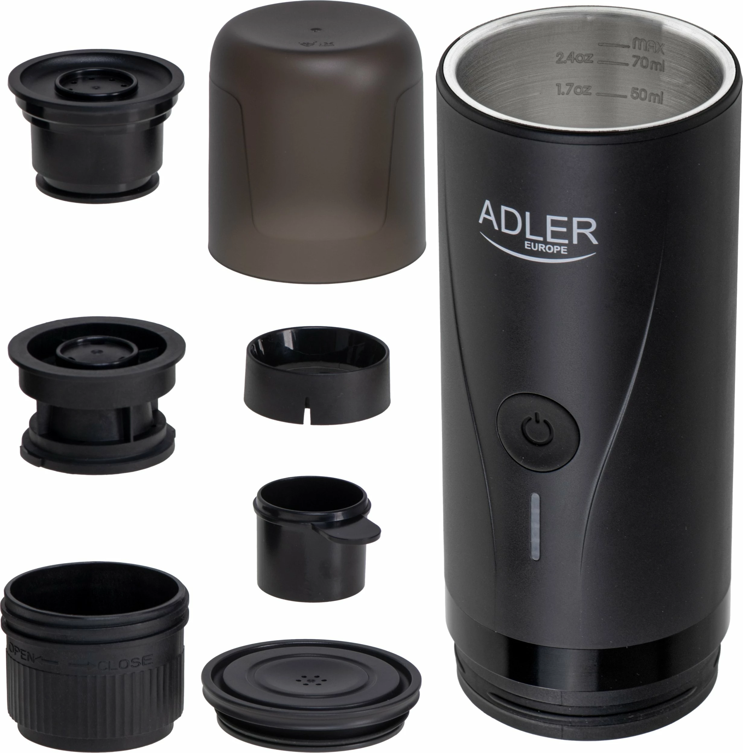 Makinë kafeje portative me kapsula Adler AD 4400, 20 bar, USB-C, 7500mAh, për Nespresso, e zezë
