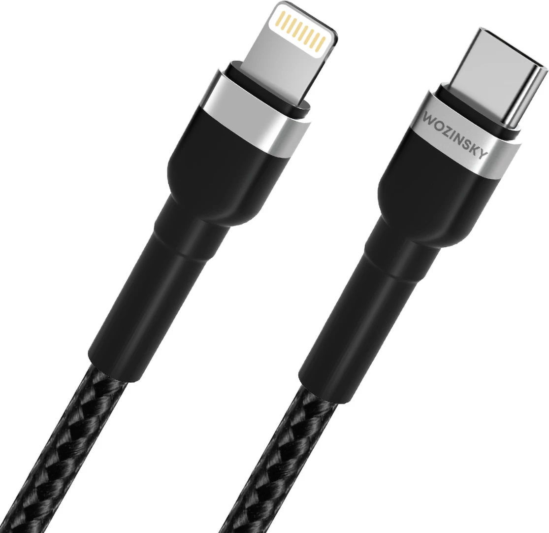 Kabllo karikimi dhe të dhënash Wozinsky WNBCL2, USB-C në Lightning, 2m, 30W, najlon, e zezë