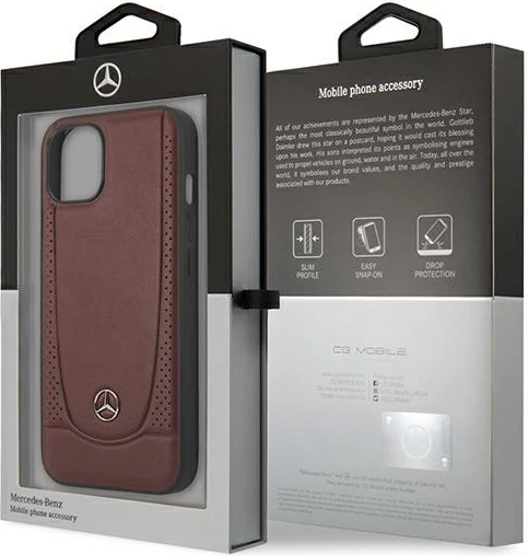 Mbështjellës Mercedes Urban Line për iPhone 13 mini, hardcase, lëkurë natyrale, e kuqe