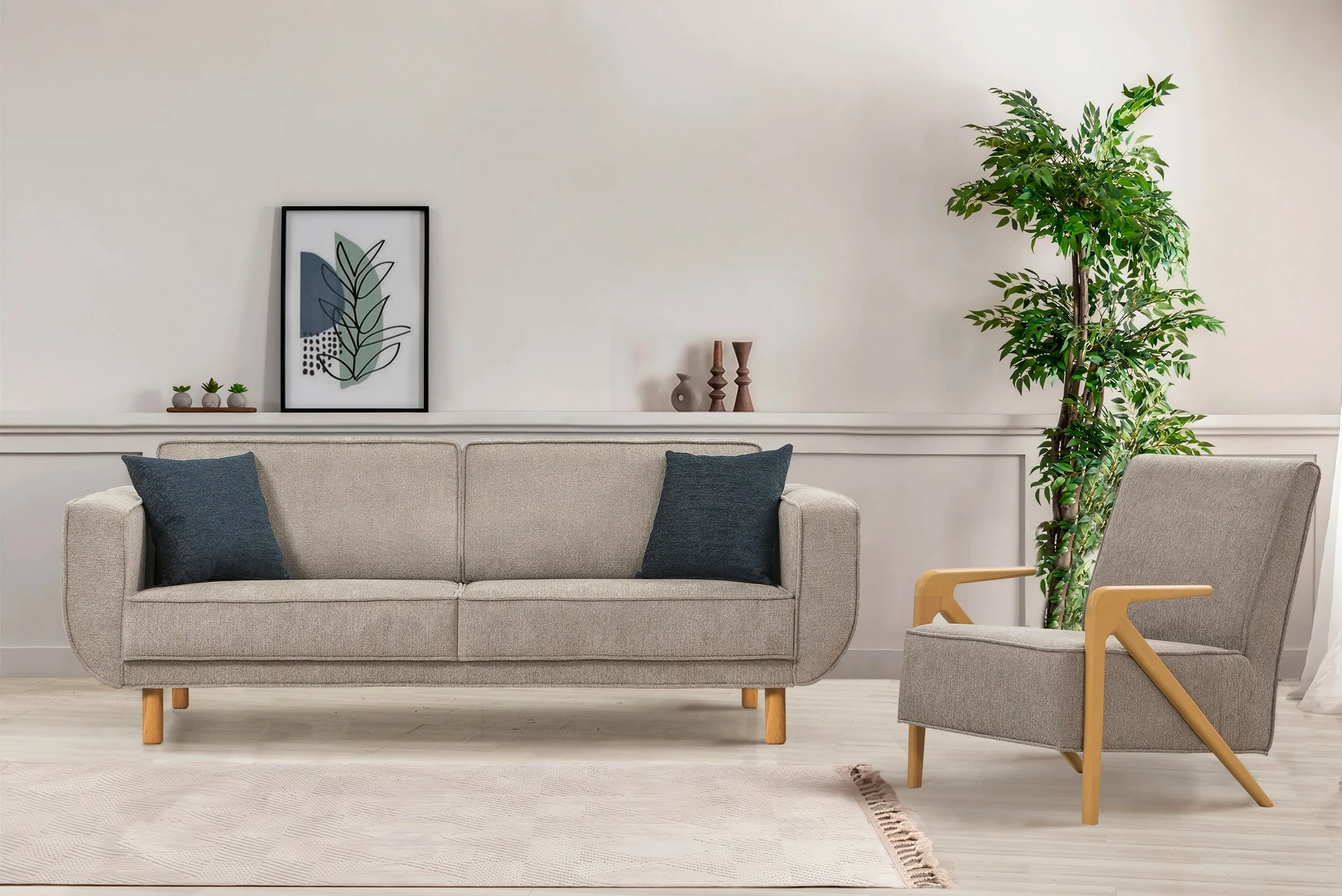 Set divan-krevat Atelier del Sofa, Larus Wood, ngjyrë lisi, gri - 2