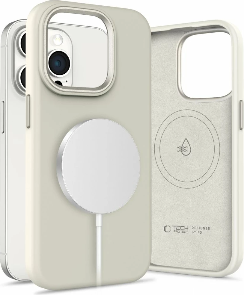 Mbështjellës Tech-Protect Silicone PU MagSafe për iPhone 15 Pro Max, Bezhë