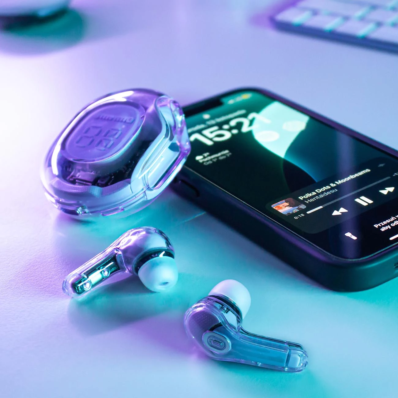 Kufje wireless Acefast T8, Bluetooth 5.3, TWS, Light Blue, me kuti karikimi