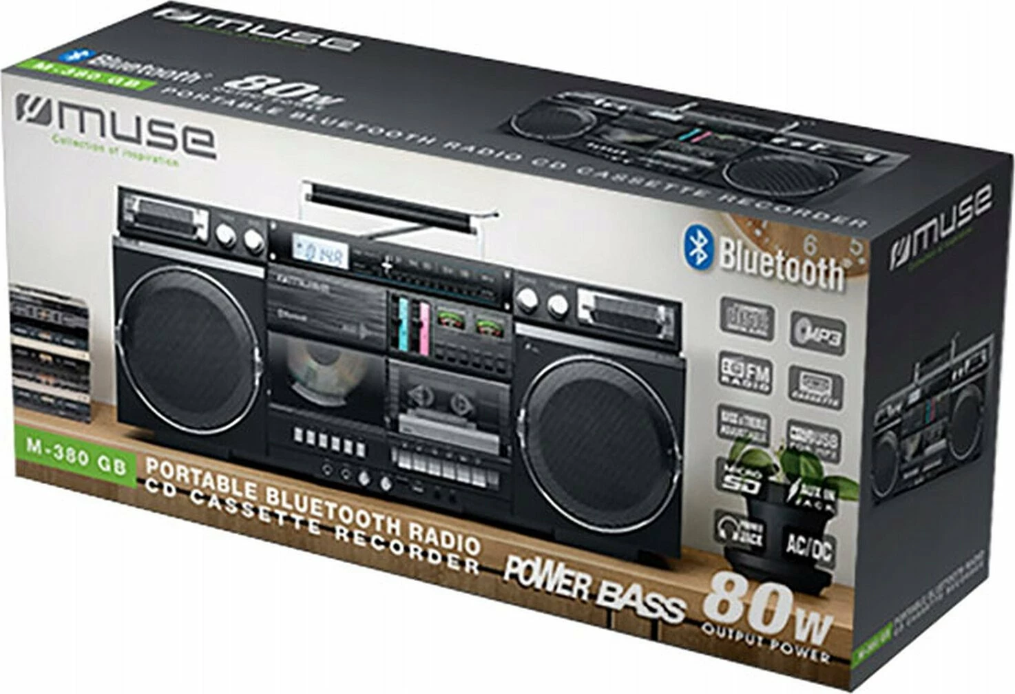 Radio boombox Muse M-380 GB Ghetto 80W me Bluetooth, CD/Kasetë/USB/SD, e zezë