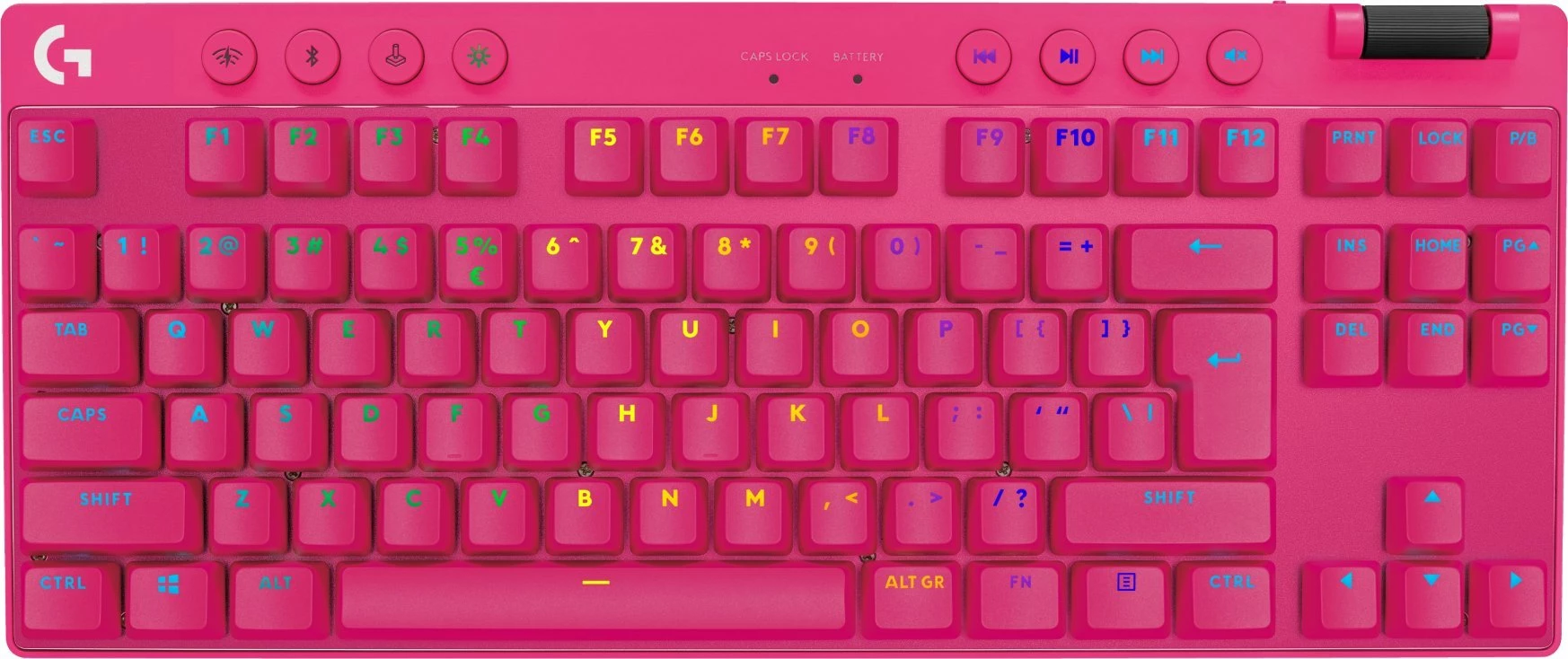Tastierë gaming Logitech PRO X TKL Lightspeed 920-012159, mekanike GX Brown, TKL 80%, US layout, wireless 2.4GHz/Bluetooth/USB, RGB, rozë