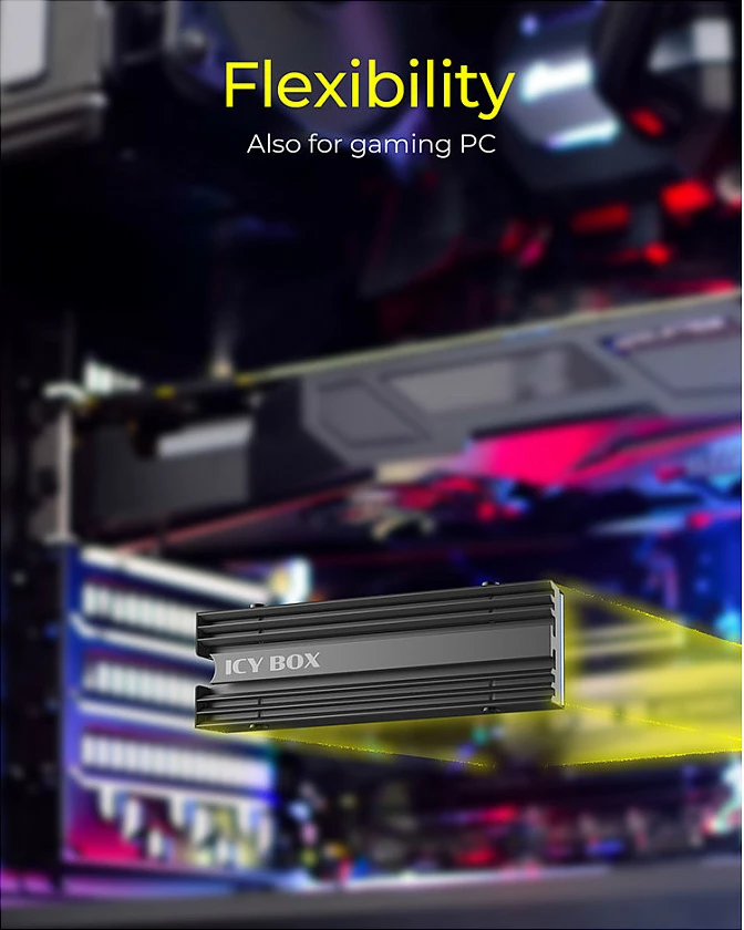 Heatsink ICY BOX IB-M2HS-PS5 për SSD M.2 2280, PlayStation 5, alumini, i zi
