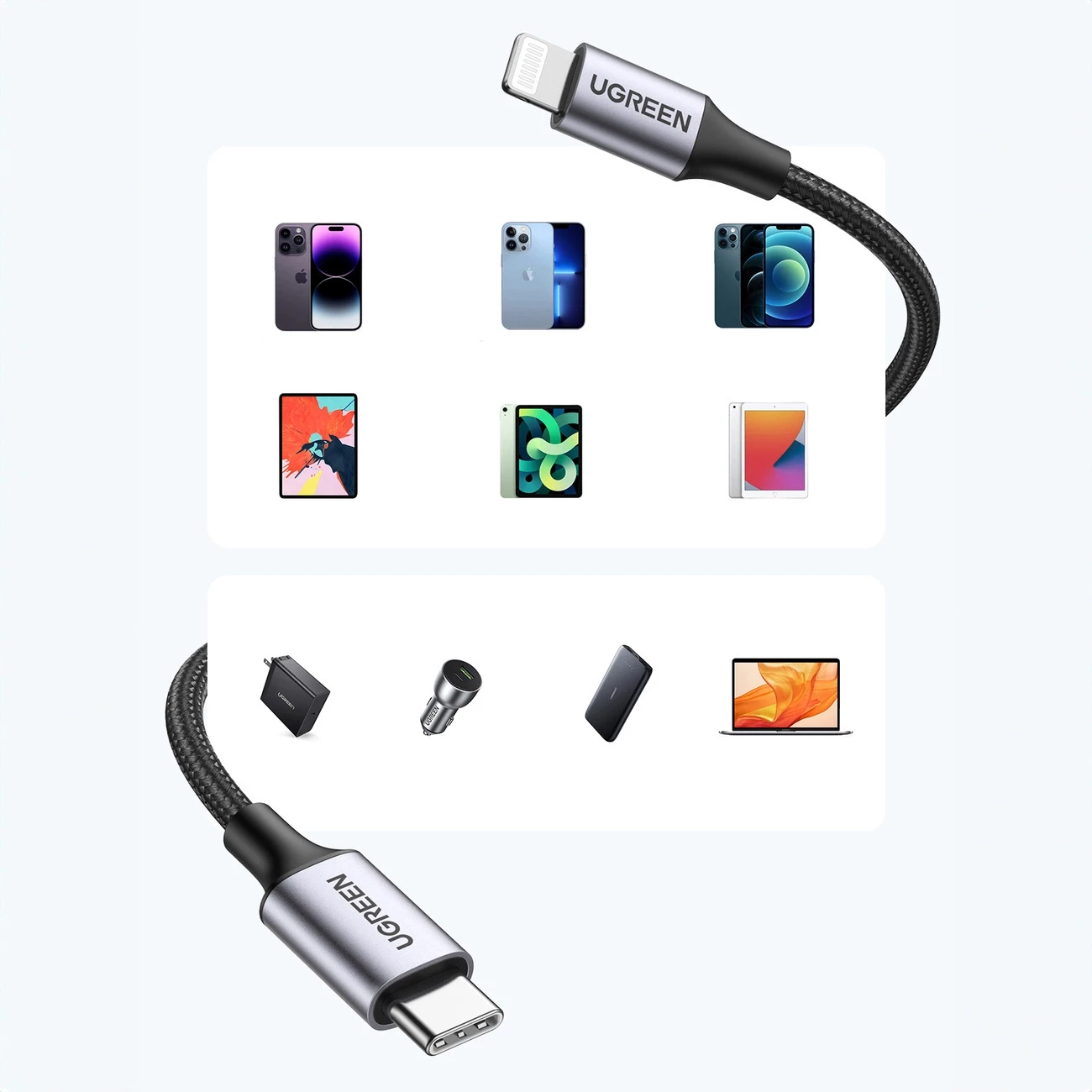 Kabllo Ugreen US304 60759, Lightning në USB-C, 1m, Gri