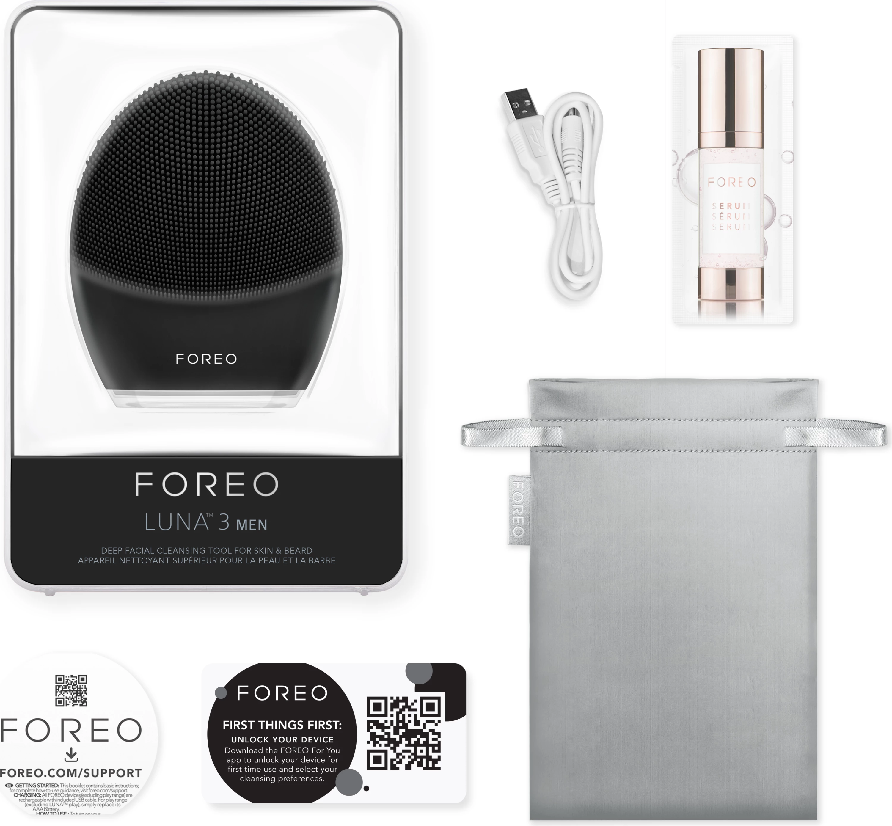 Pajisje pastrimi fytyre Foreo LUNA 3 Men, 16 nivele intensiteti, waterproof, Bluetooth, e zezë