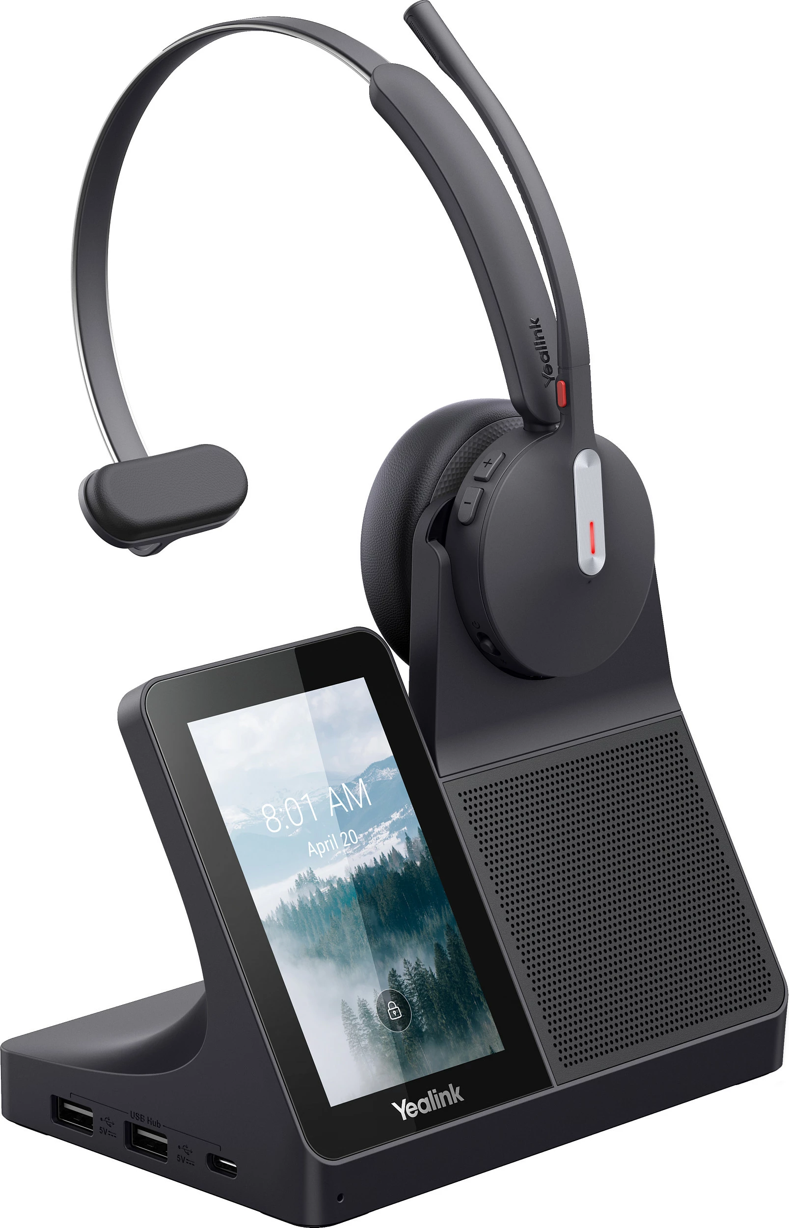 Kufje Yealink WH64 Mono Teams, wireless DECT/Bluetooth, USB-C, me bazë karikimi, të zeza