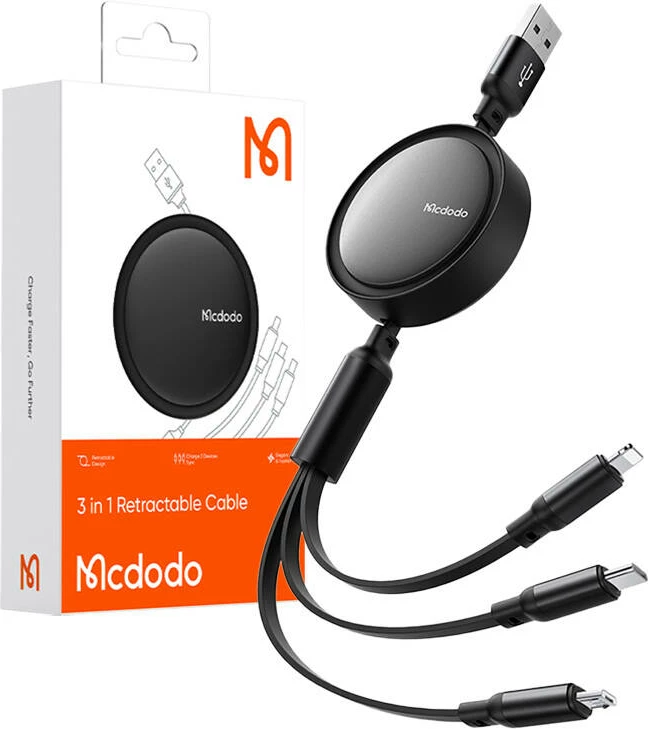 Kabllo 3-në-1 Mcdodo CA-7256, USB në USB-C/Lightning/Micro USB, 1.2m, e zezë