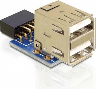 Adapter DeLOCK 9-pin 2.54mm në 2x USB 2.0-A, i brendshëm, zezë/blu/argjend