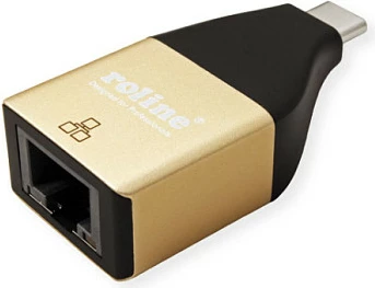Adapter USB-C në RJ-45 ROLINE 12.02.1111, Gigabit 10/100/1000, zi/artë