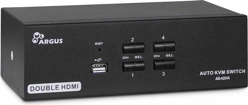 KVM Switch Inter-Tech Argus AS-42HA, 4 kompjuterë, Dual HDMI, USB 2.0, Full HD+, i zi
