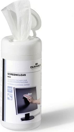 Letra të lagura për pastrim ekrani Durable Screenclean box, 100 copë, e bardhë