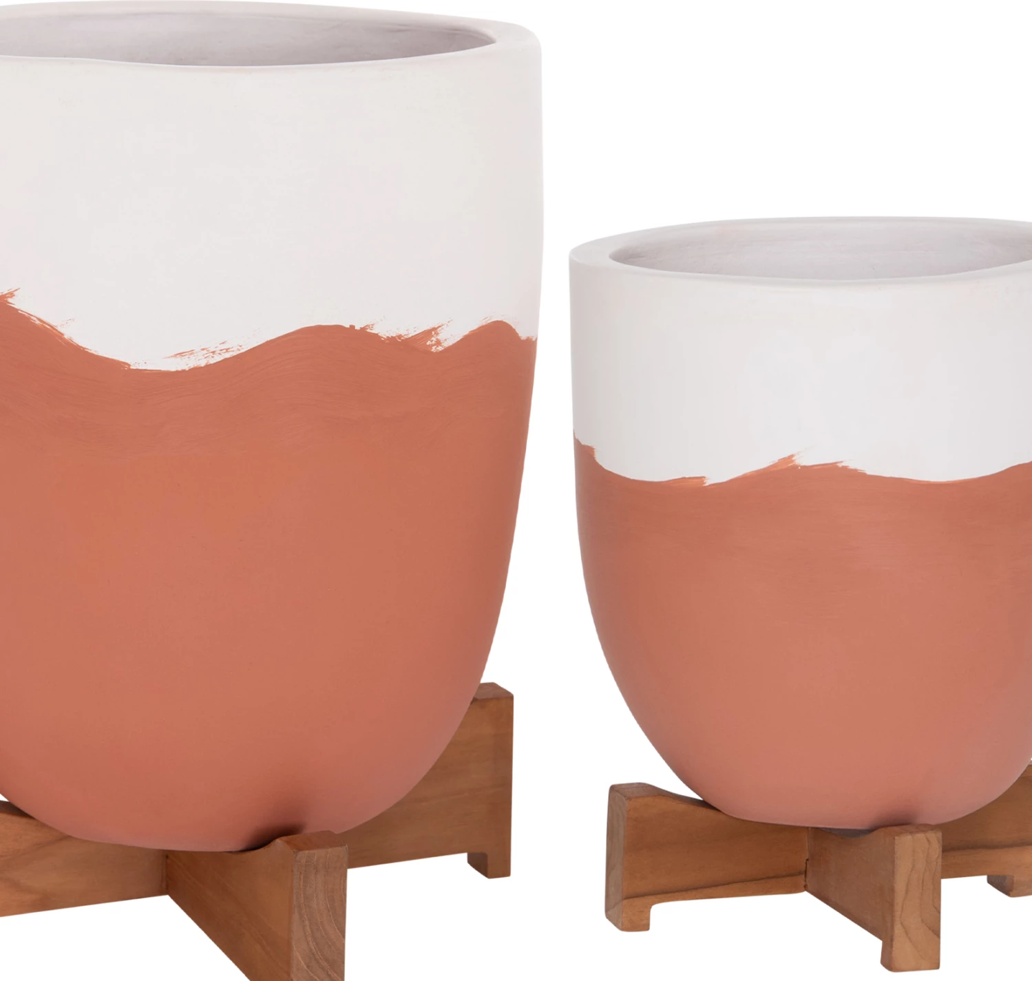 Set dy vazo për brenda, terrakotë, ngjyrë e bardhë & terrakotë, me bazë druri teak, SEON FH4686.08