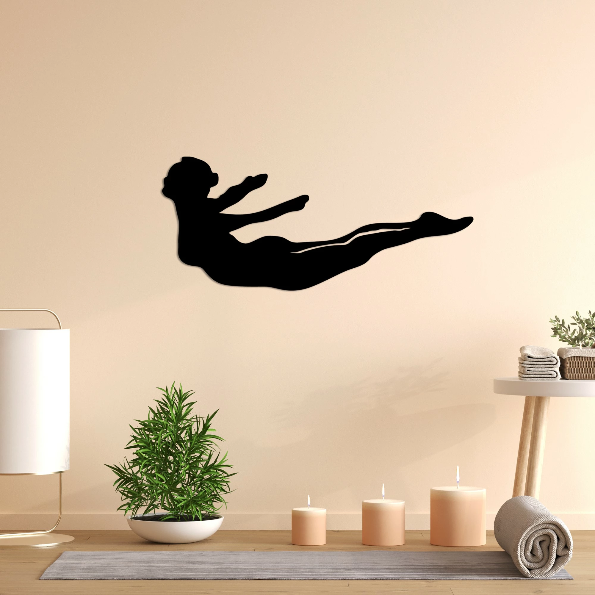 Aksesor dekorativ metalik për mur, Wallity Yoga 12, ngjyrë e zezë, 60x26cm