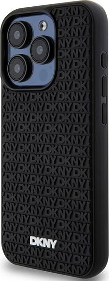 Mbështjellës DKNY 3D Rubber Repeat Pattern për iPhone 15 Pro, zi