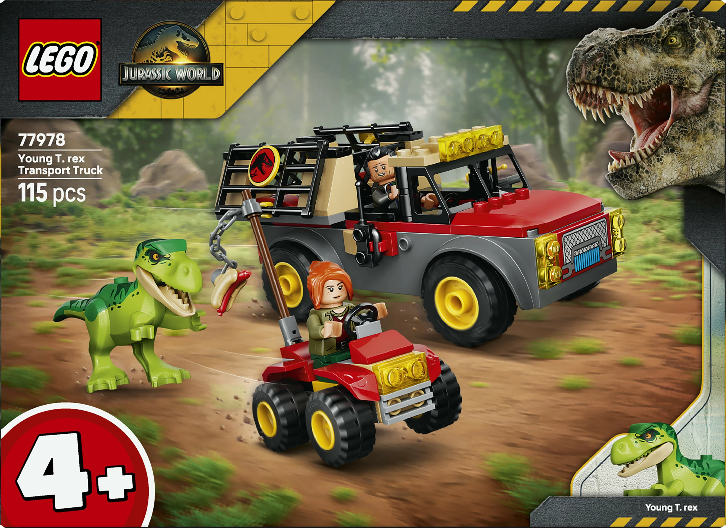 Set LEGO Jurassic World 77978 Young T. rex Transport Truck, 115 copë, kuqe/gri