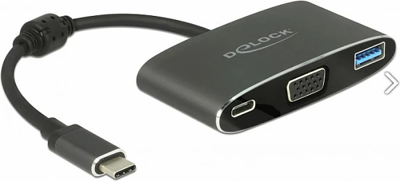 Adapter USB-C DeLOCK 62992, USB-C në VGA me USB-A dhe USB-C, 3840x2160, gri