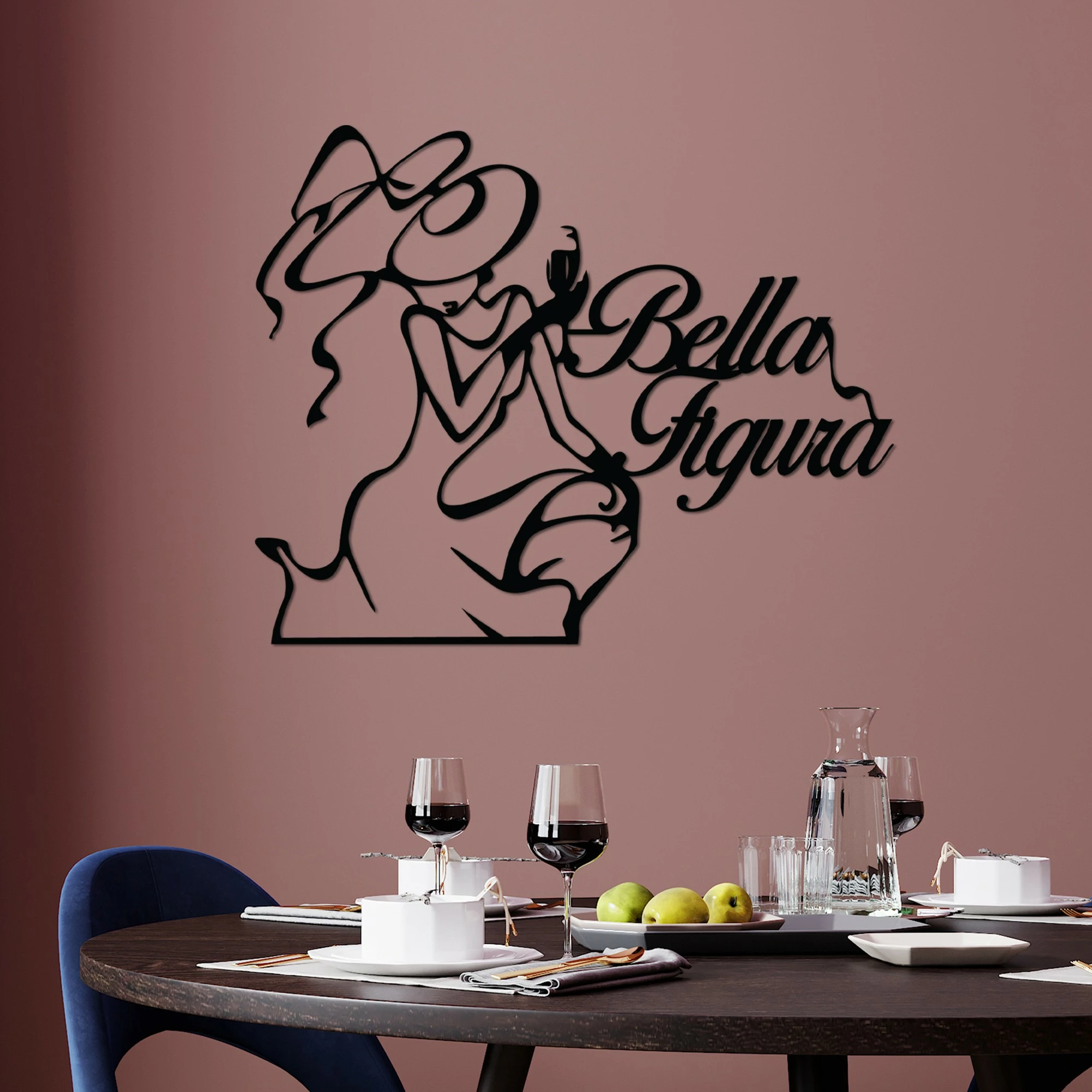 Aksesor dekorativ metalik për mur, Wallity Bella Figura 4, ngjyrë e zezë, 56x46cm