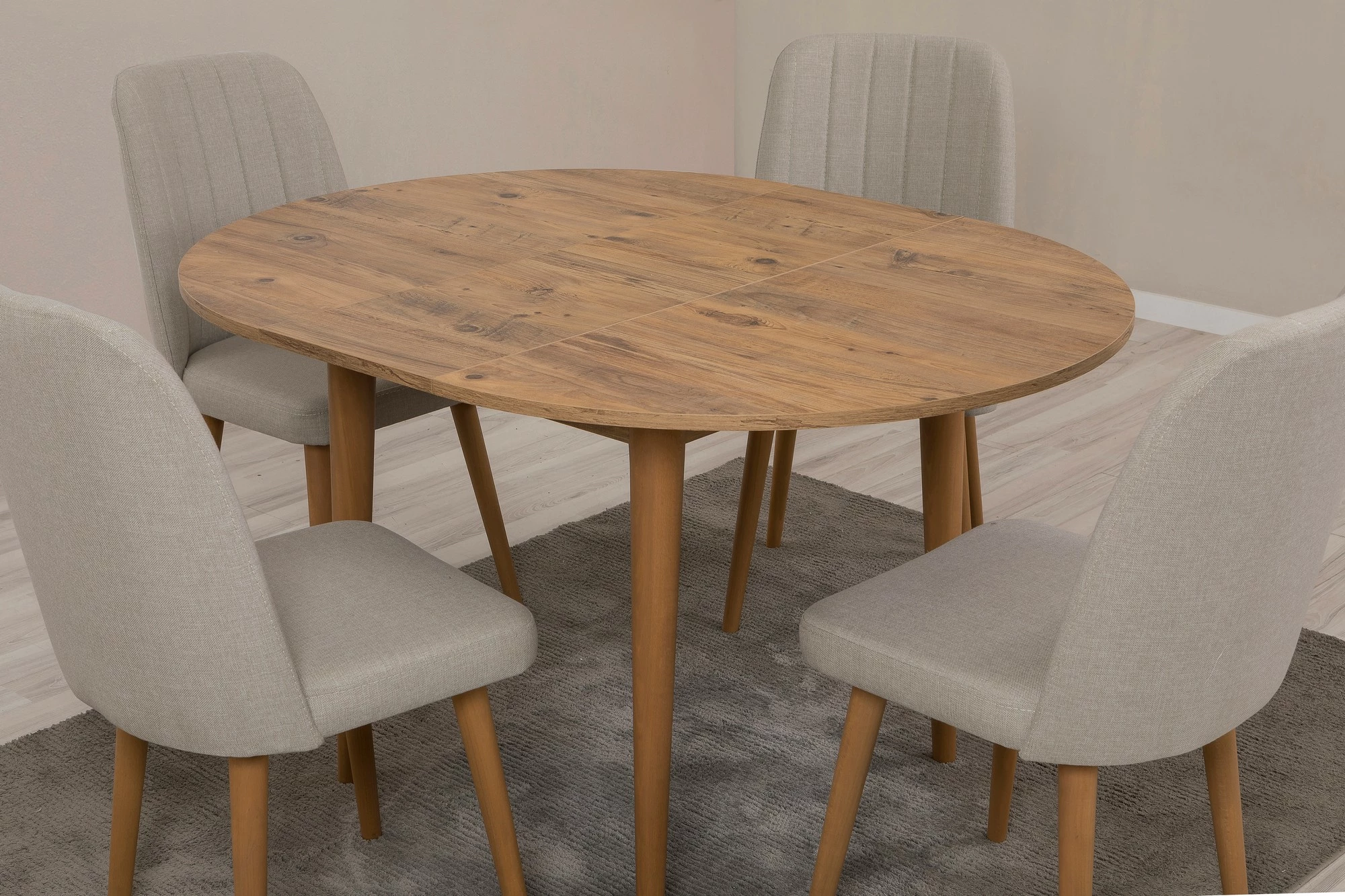 Tavolinë me karrige, zgjatshme, 5 copë, Skye Decor Vina 1005, ngjyrë pishë Atlantike, krem