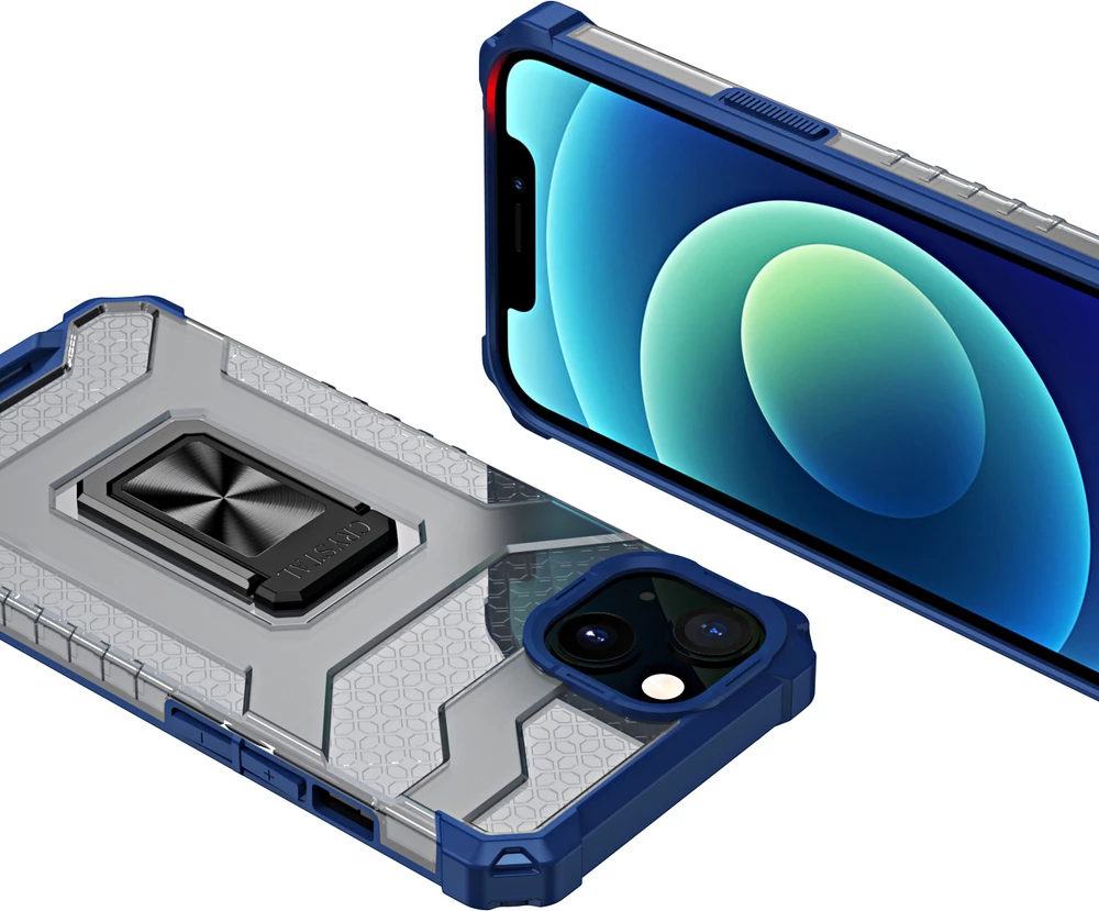 Mbështjellës Hurtel Crystal Ring Case për iPhone 13 mini, me këmbë mbajtëse, Blu