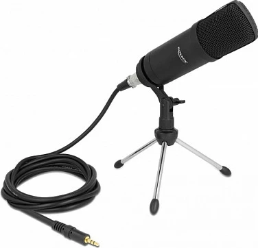 Mikrofon podcastimi DeLOCK Professional, XLR/3.5mm, me tripod tavoline, 2.5 m, i zi