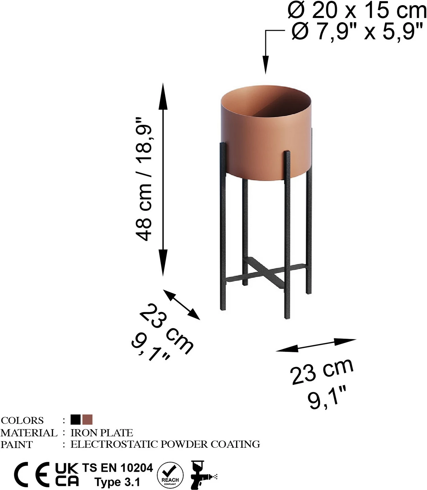 Vazo dekorative metalike, ngjyrë e zezë dhe bakri, Aberto Design, GED-026-B