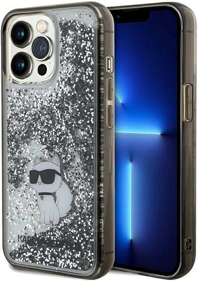 Mbështjellës Karl Lagerfeld Liquid Glitter Choupette për iPhone 13 Pro Max, Transparent, Silver