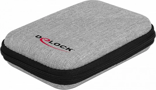 Çantë mbrojtëse për SSD/HDD 2.5" DeLOCK, me zinxhir, rezistente ndaj goditjeve, 145x100x35 mm, zezë/gri