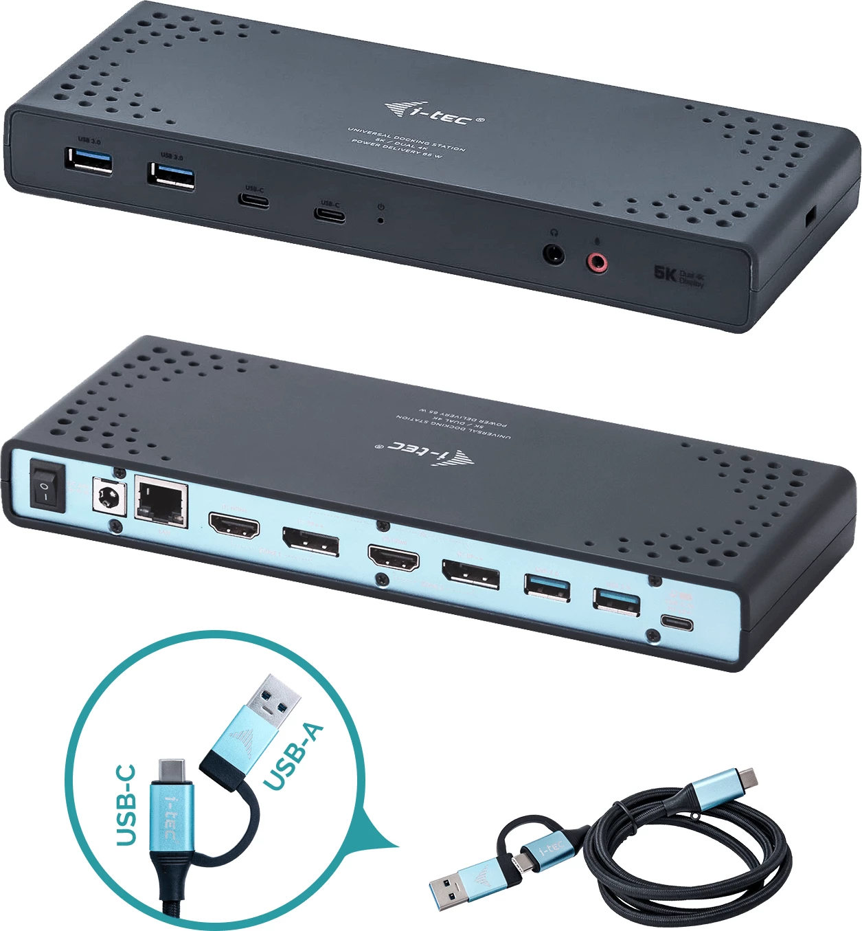i-Tec USB 3.0 / USB-C Dual Display Docking Station + Power Delivery - docking station - USB-C 3.1 / Thunderbolt 3 - 2 x HDMI, 2 x DP - GigE