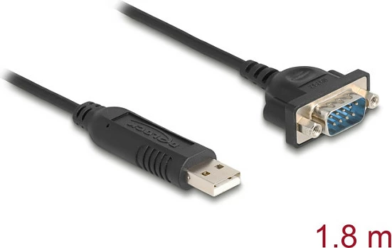 Adapter USB në RS-232 DeLOCK FT232R, kabllo 1.8 m, USB-A në DB9, i zi