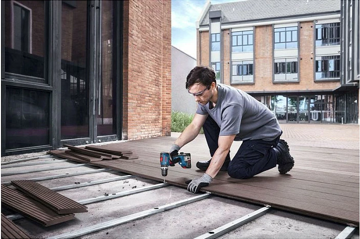 Trapan me bateri Bosch Professional GSB 18V-65, 18V, solo, në L-BOXX, kaltër/zi