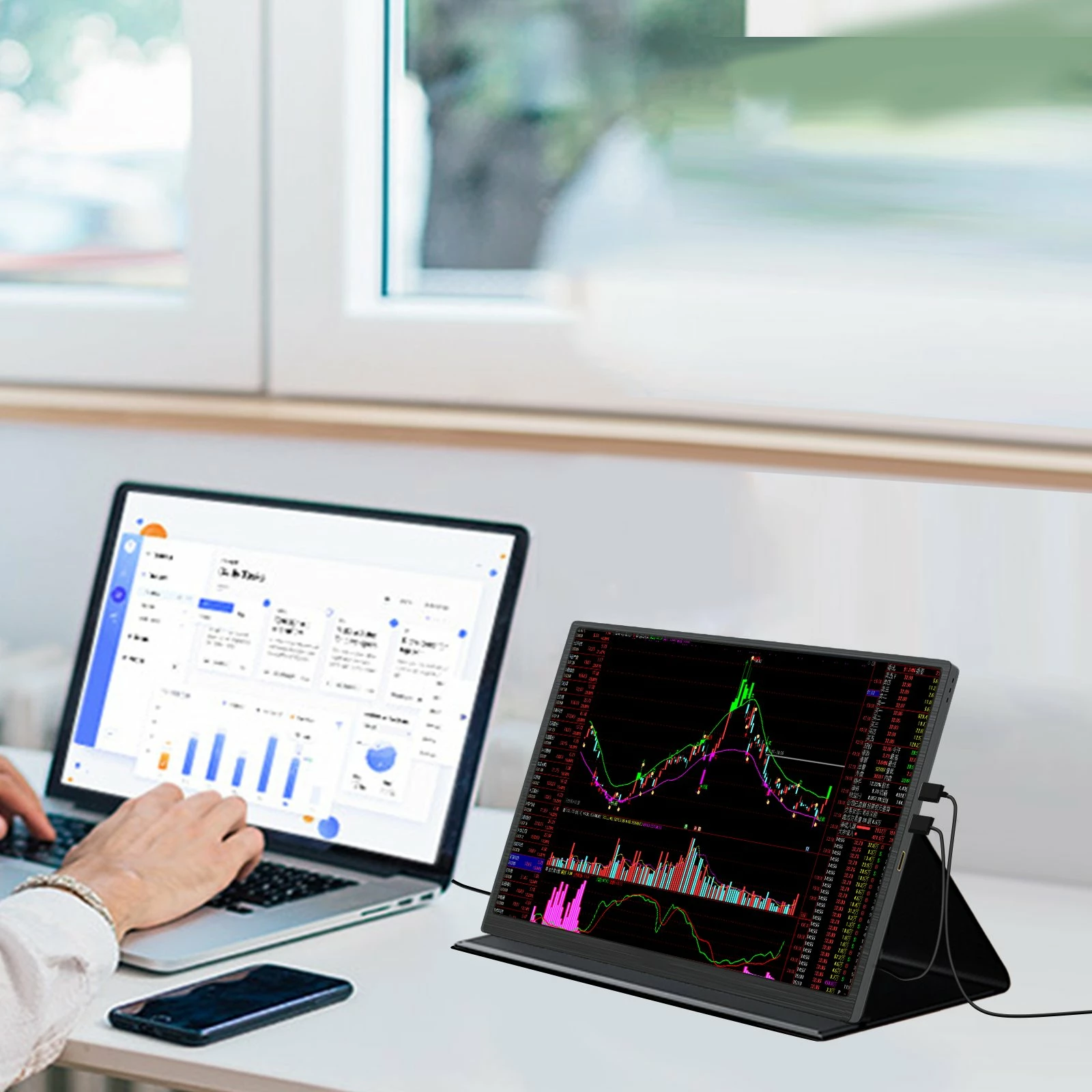 Monitor portativ Zeuslap Z10P 10.5\" IPS Full HD, USB-C/mini HDMI, me altoparlantë, VESA 75x75, i zi, set me këllëf magnetik